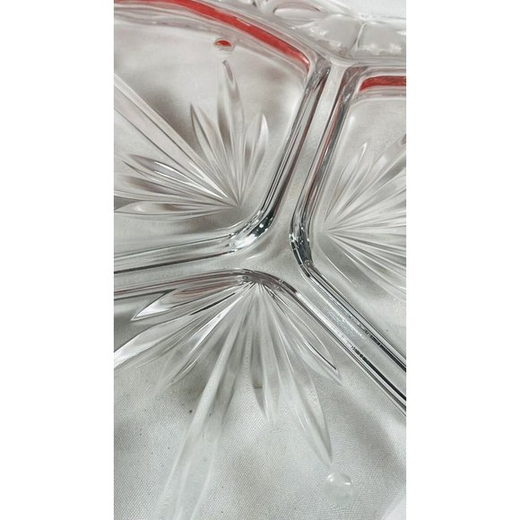 MIKASA 12 inch Divided Server Dish Clear Crystal Thick Glass Christmas Tidings - Picture 3 of 10